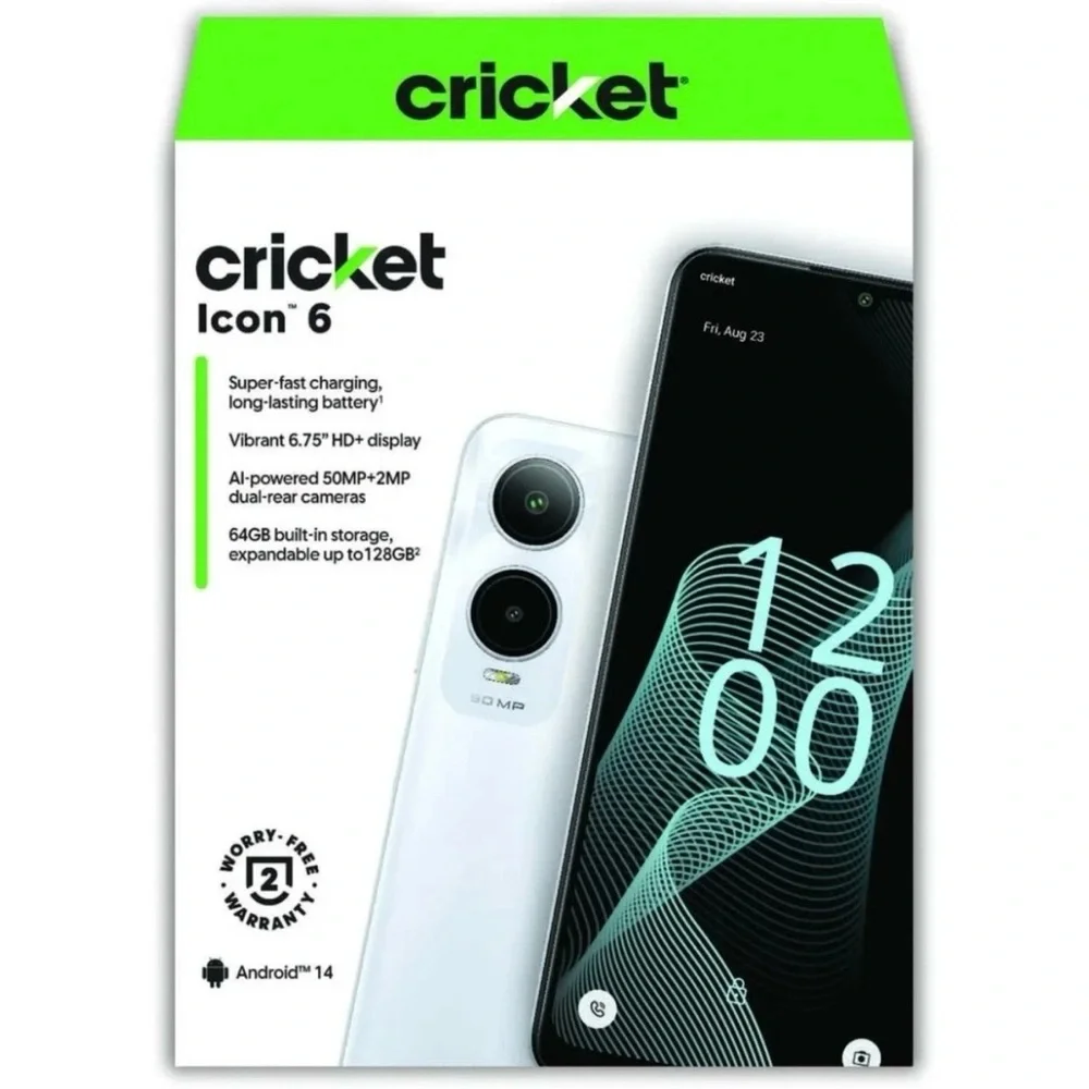 Cricket Wireless Icon 6, 64GB, 4GB RAM, 50MP/8MP, Cloud White Prepaid Phone 🆕